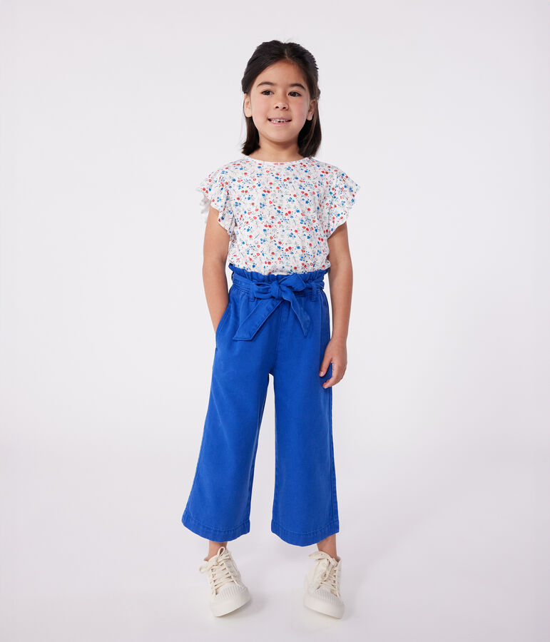 Katoenen T-shirt met korte mouwen en bloemenprint voor kinderen wit/multicouleur