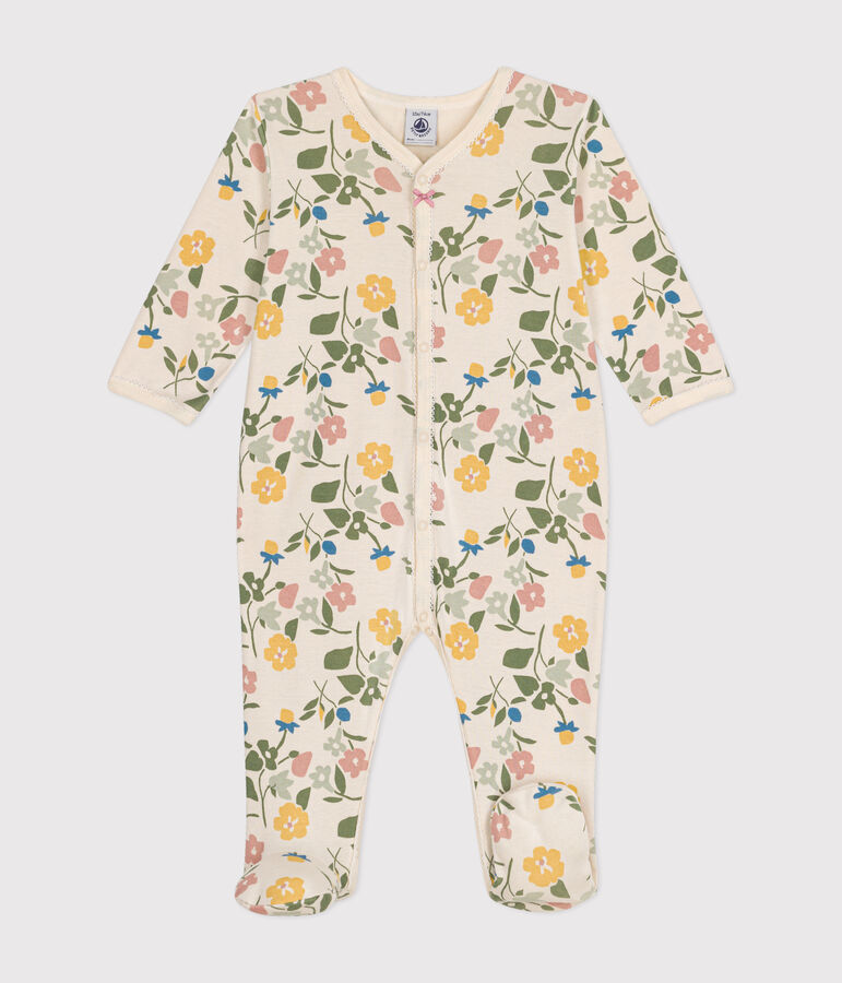 Pyjama imprim&eacute;  fleurs en coton b&eacute;b&eacute; blanc AVALANCHE/ MULTICO