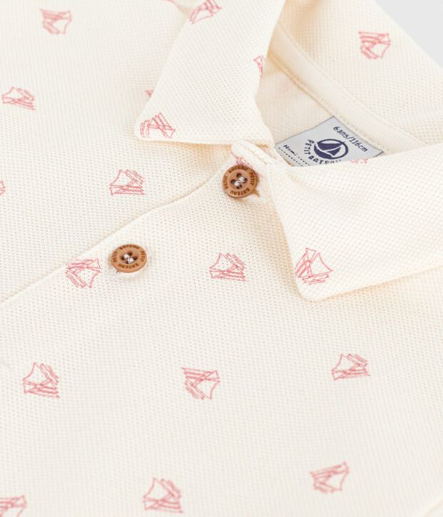 Polo enfant en coton &agrave; manches courtes imprim&eacute; rouge/rouge