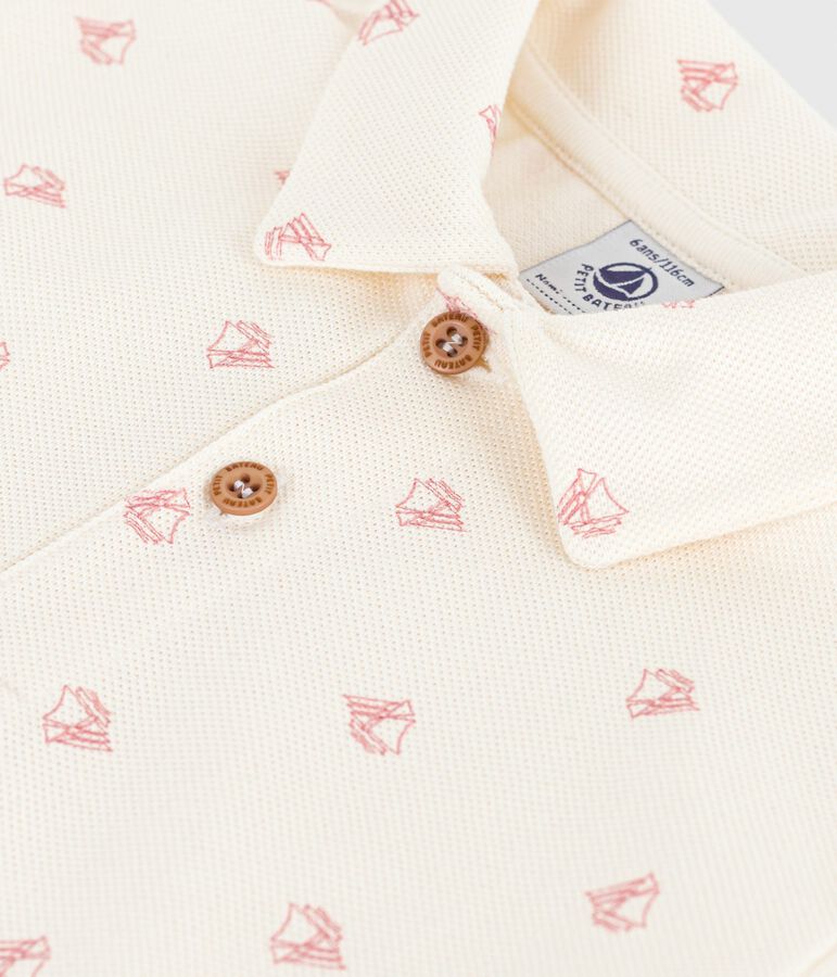 Polo enfant en coton &agrave; manches courtes imprim&eacute; &eacute;cru/rouge