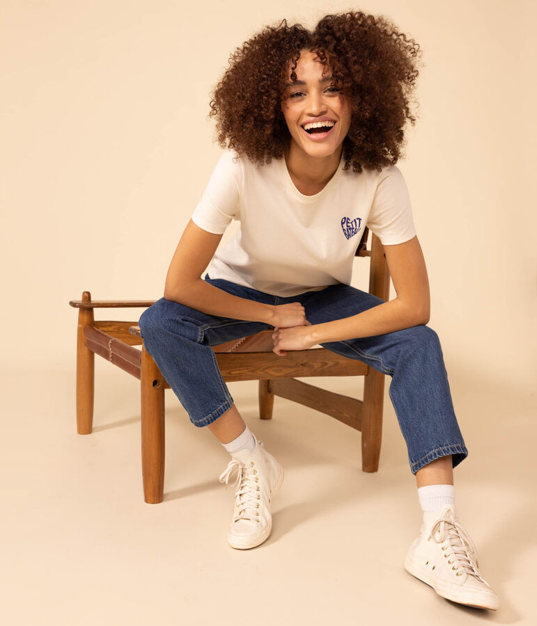 TEE-SHIRT LE DROIT COL ROND EN COTON FEMME &eacute;cru