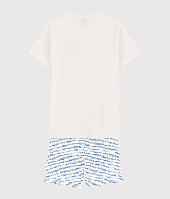 Wit-blauwe pyjacourt van ribstof uniseks wit MARSHMALLOW/blauw COOL