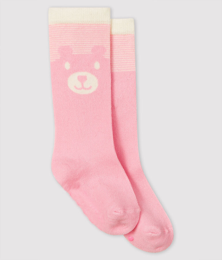 Chaussettes hautes b&eacute;b&eacute; rose MINOIS/blanc MARSHMALLOW