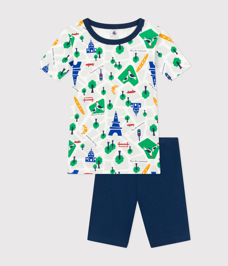Pyjama short imprim&eacute; Paris en coton enfant bleu/multicouleur
