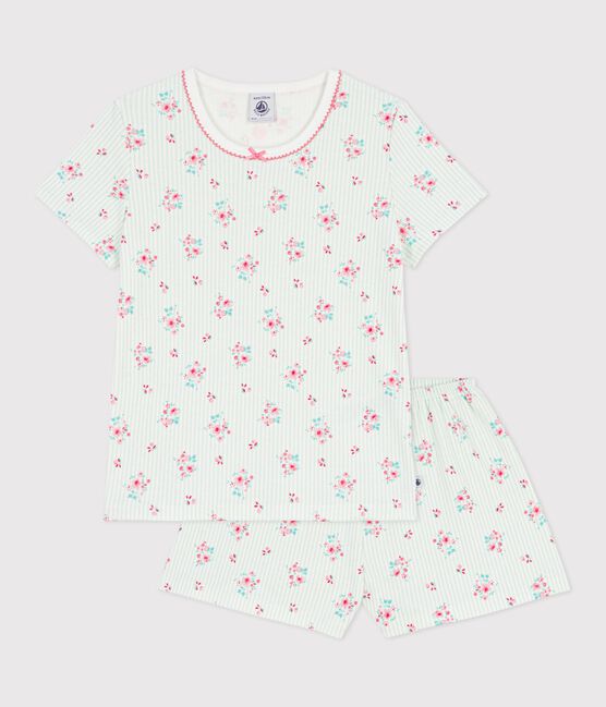Pyjama short enfant en coton imprimé fleuri blanc MARSHMALLOW/blanc MULTICO
