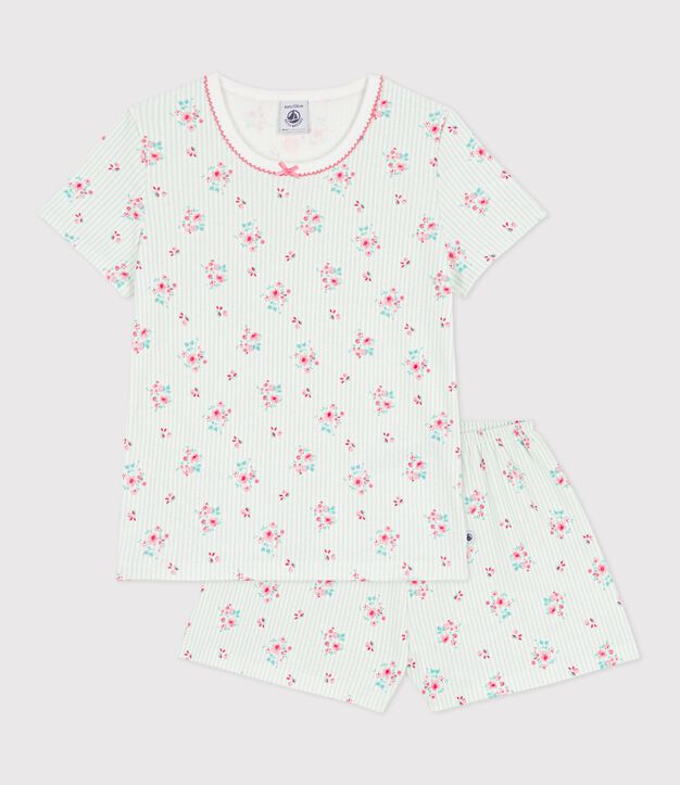 Pyjama short enfant en coton imprim&eacute; fleuri blanc/multicouleur