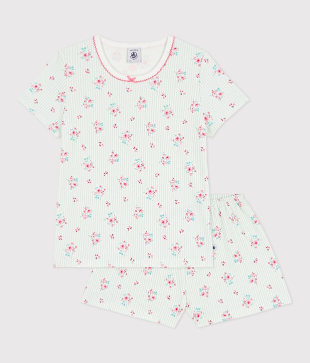 Pyjama short enfant en coton imprim&eacute; fleuri blanc/multicouleur