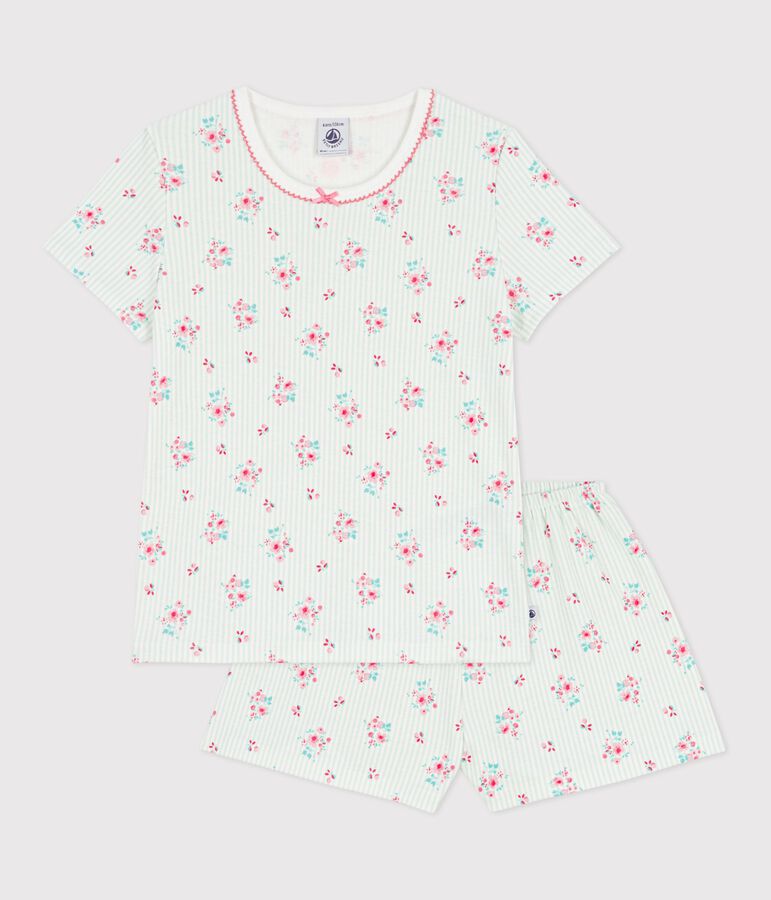 Pyjama short enfant en coton imprim&eacute; fleuri blanc/multicouleur