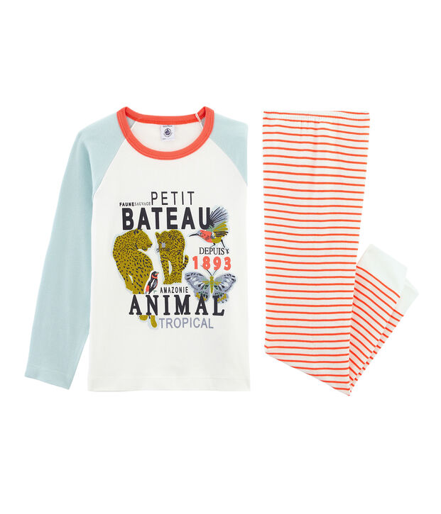 Pyjama petit gar&ccedil;on en c&ocirc;te blanc/multicouleur