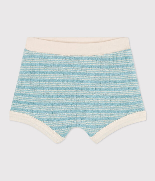 Short b&eacute;b&eacute; en bouclette &eacute;ponge ray&eacute;e vert/&eacute;cru