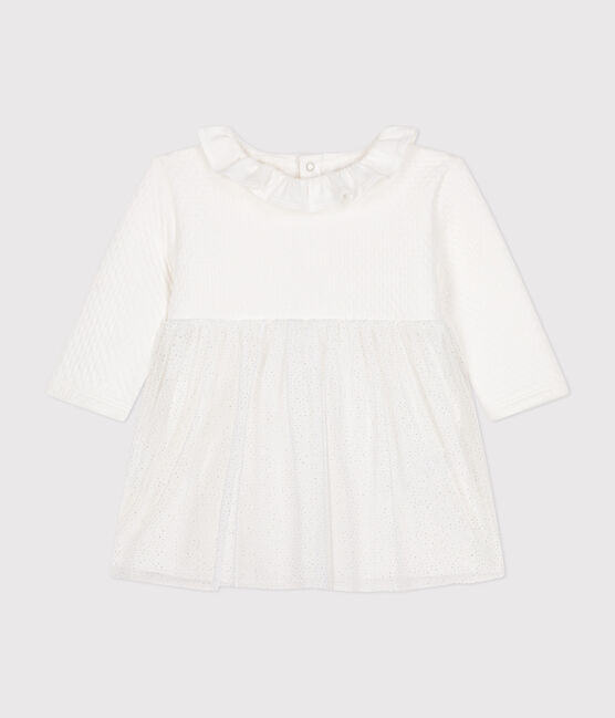 Babyjurk in tule en tubic wit MARSHMALLOW/grijs ARGENT