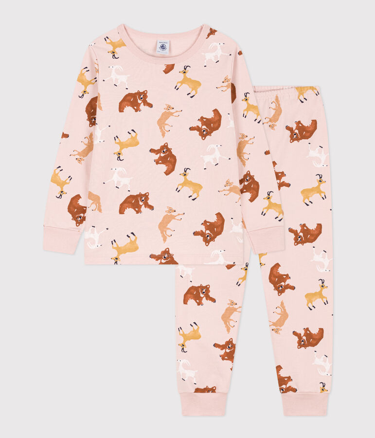 Molton pyjama met dierenprint voor kleine meisjes en jongens roze/multicouleur