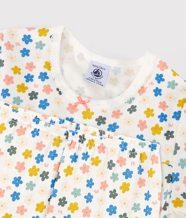 Pyjacourt fleurs phosphorescentes petite fille en coton blanc/multicouleur