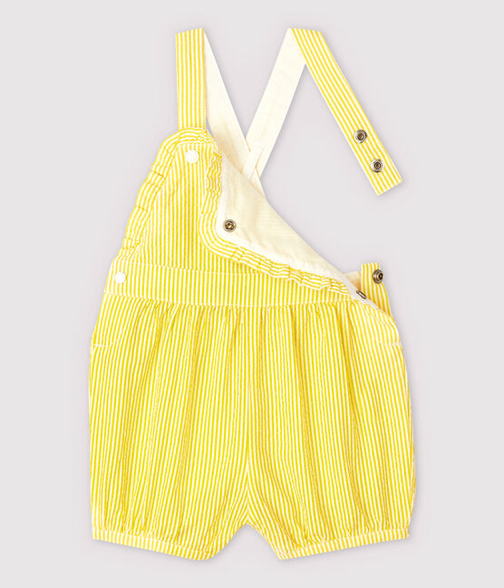 Korte gestreepte seersucker-tuinbroek voor babymeisjes geel SHINE/wit MARSHMALLOW