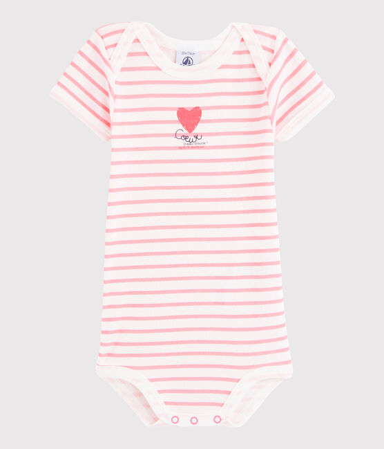 Body manches courtes bébé fille blanc MARSHMALLOW/rose GRETEL