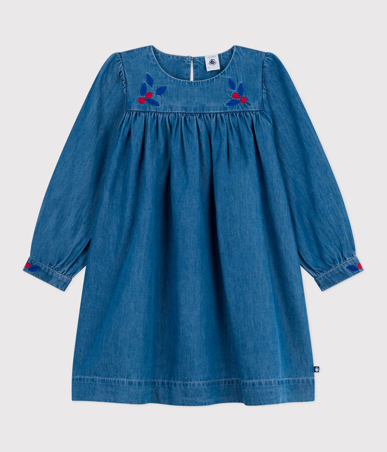 Kinderjurk met lange mouwen in denim blauw
