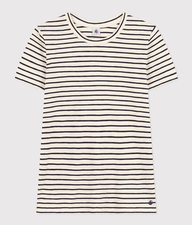 Le Droit, gestreept katoenen T-shirt met ronde hals voor dames ecru/blauw