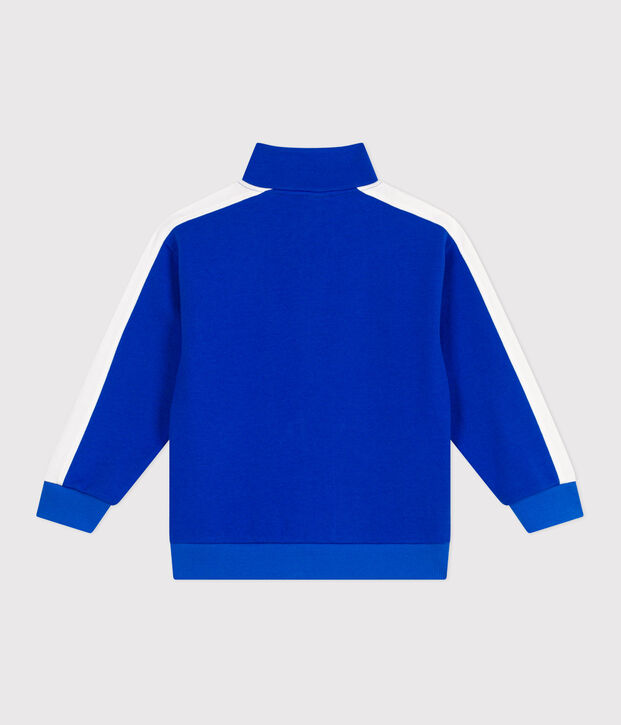 Sweatshirt zipp&eacute; col montant enfant en coton uni bleu vif