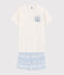 Wit-blauwe pyjacourt van ribstof uniseks wit MARSHMALLOW/blauw COOL