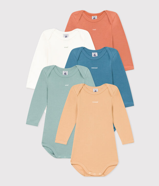 Lot de 5 bodies manches longues unis b&eacute;b&eacute; en coton multicouleur