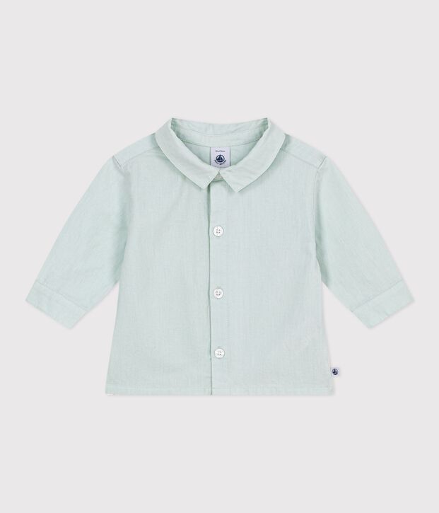 Chemise b&eacute;b&eacute; en coton/lin &agrave; manches longues, unie vert