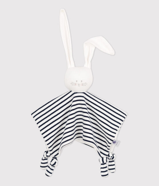 Doudou lapin marinière bébé en coton biologique blanc MARSHMALLOW/bleu SMOKING