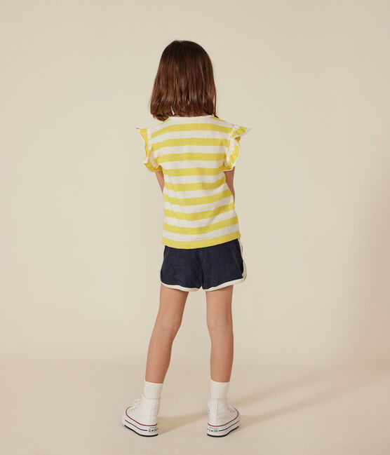 Gestreept T-shirt van gevlamde jersey voor meisjes geel NECTAR/ AVALANCHE