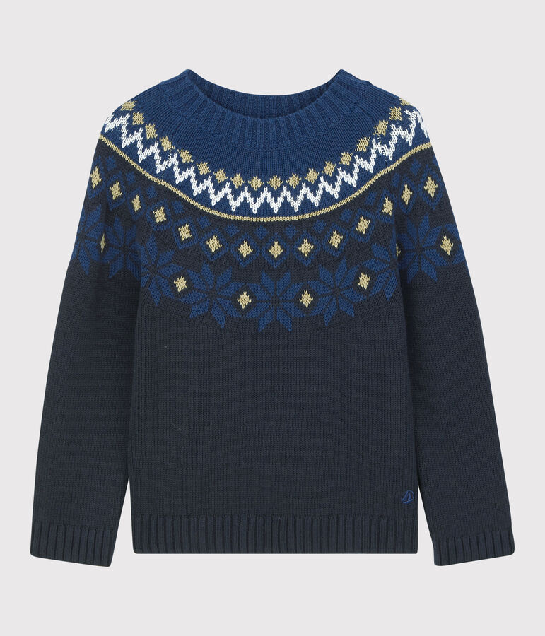Pull laine et coton enfant gar&ccedil;on bleu/multicouleur