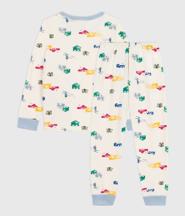 Pyjama enfant en molleton imprim&eacute; chalets &eacute;cru/multicouleur