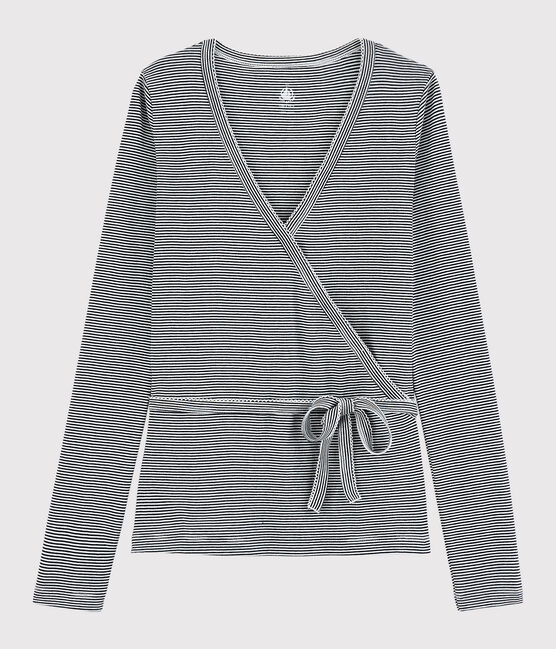 Cardigan cache-cœur en coton rayé Femme bleu SMOKING/blanc MARSHMALLOW
