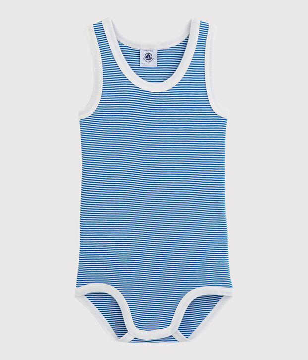 Body sans manches b&eacute;b&eacute; gar&ccedil;on bleu/blanc