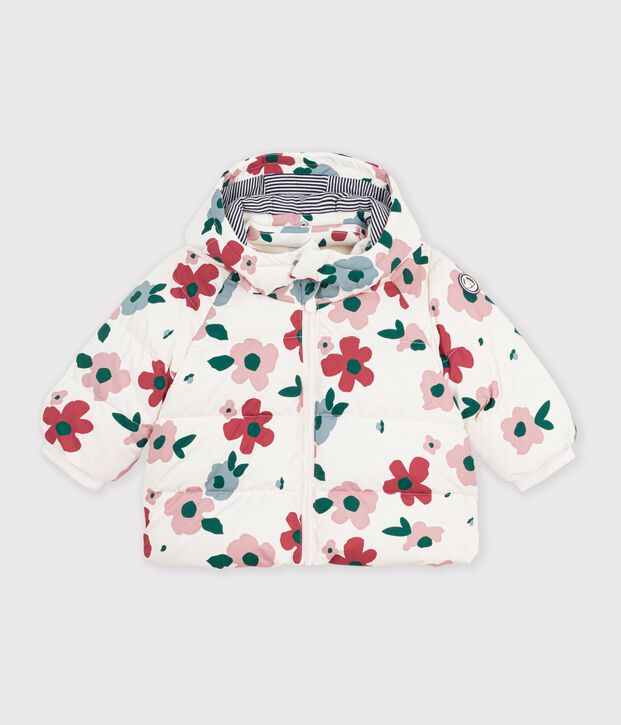 Donsjack van polyester met dierenprint voor baby's ecru/roze