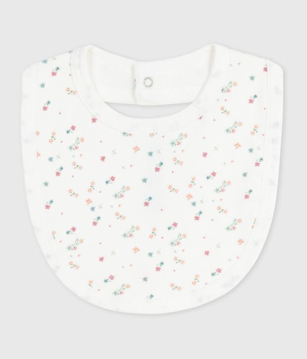 Bavoir naissance en coton imprim&eacute; fleuri blanc/multicouleur