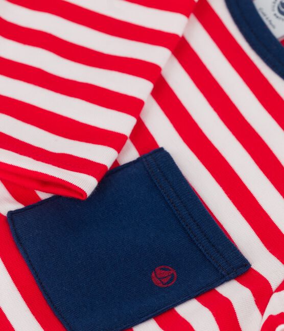 Gestreept T-shirt met lange mouwen in jersey voor baby's rood PEPS/wit MARSHMALLOW