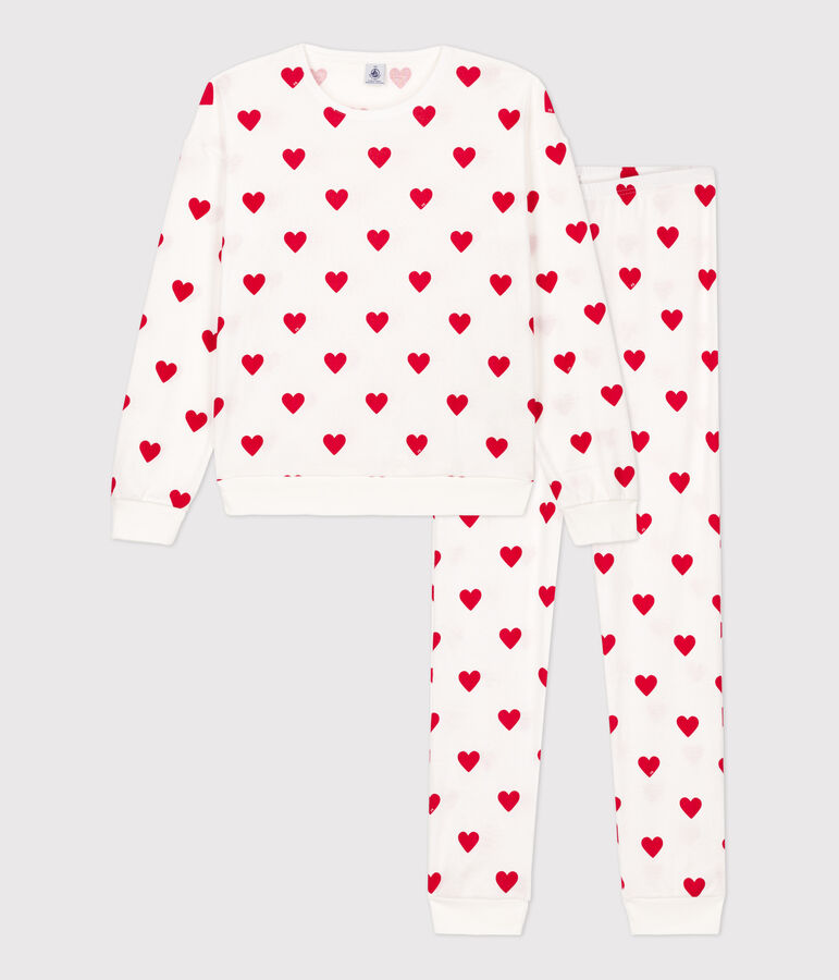 Pyjama c&oelig;ur en coton femme blanc/rouge