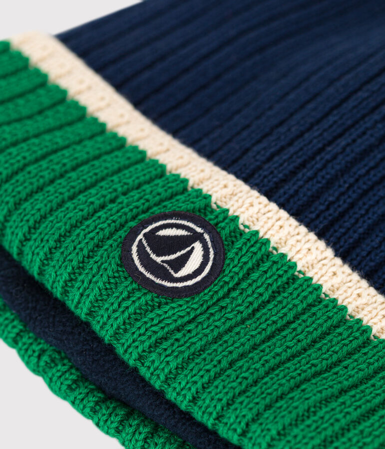 Bonnet en tricot doubl&eacute; en polaire enfant bleu/multicouleur