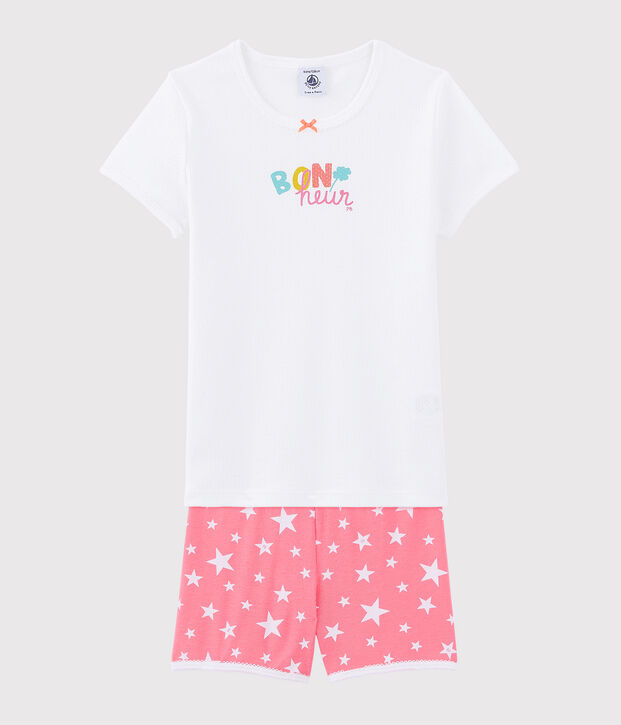 Katoenen Bonheur pyjacourt voor meisjes wit/multicouleur