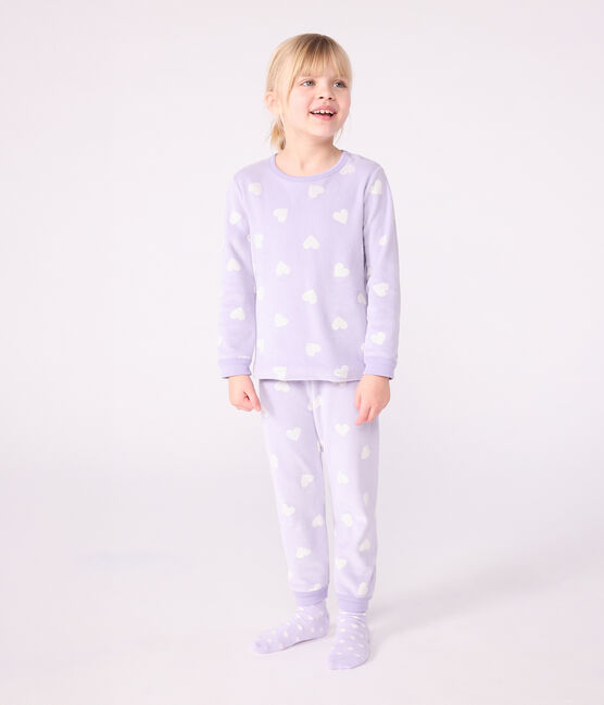 Fluwelen kinderpyjama met hartjesprint wit SQUAW/ MARSHMALLOW
