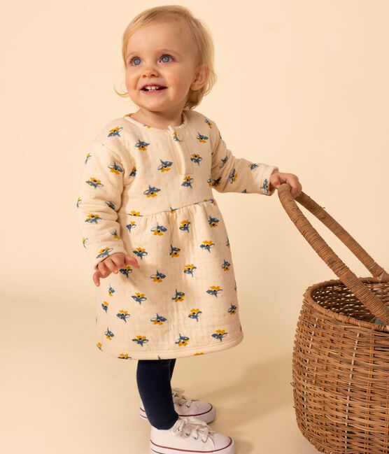 Jurk met lange mouwen in doorgestikte tubic met print voor baby's wit AVALANCHE/ MULTICO