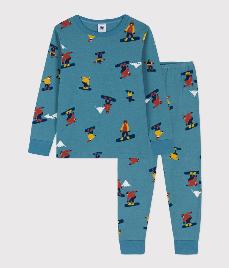 Pyjama snowboard en coton enfant bleu/multicouleur