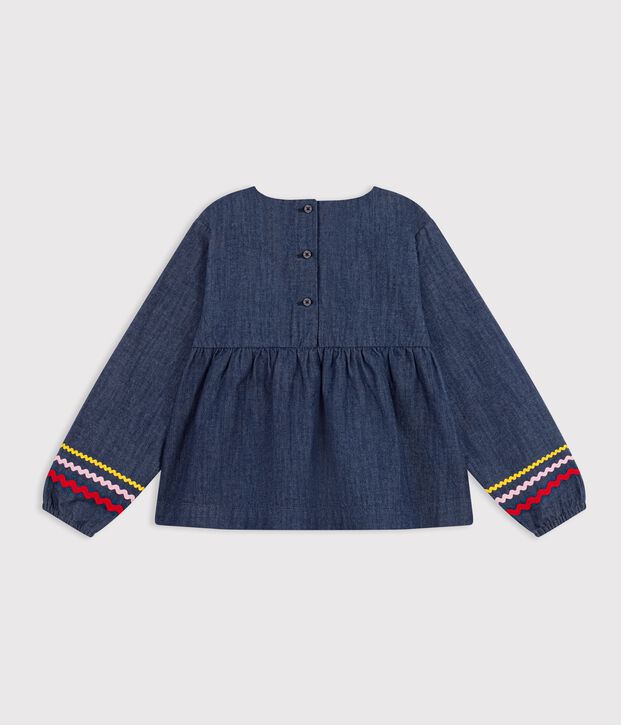 Blouse enfant en denim manches longues unie bleu