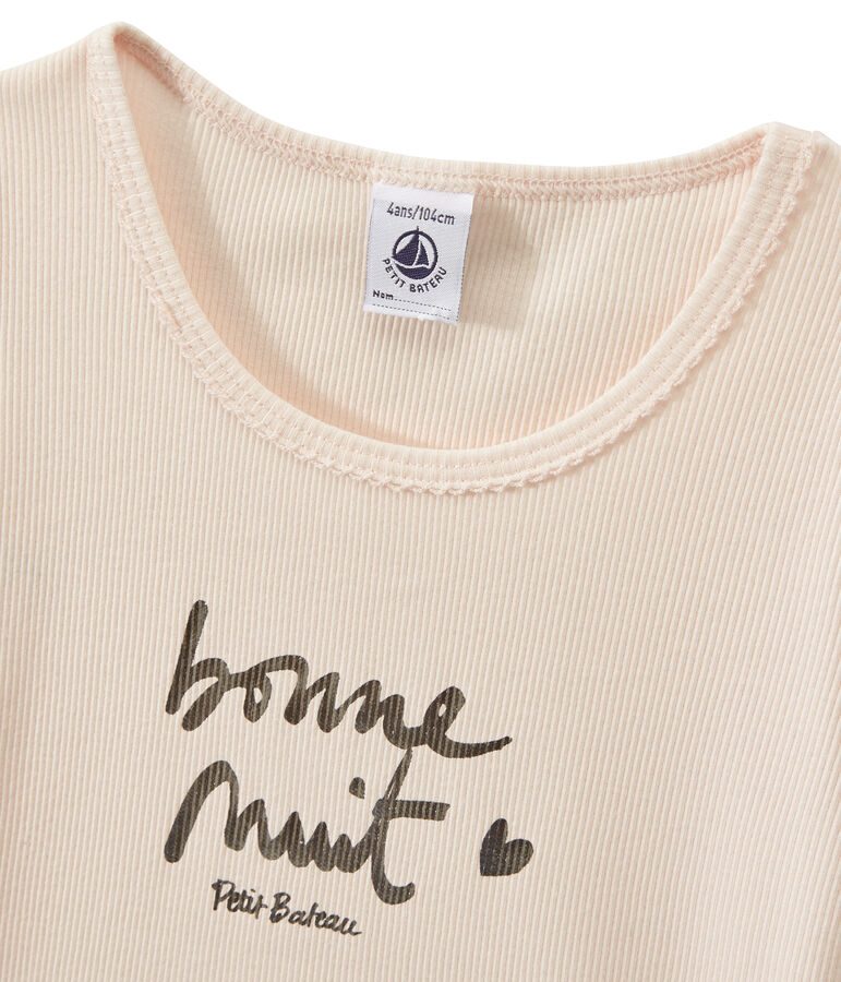 Korte meisjespyjama in twee stoffen met opdruk wit/roze/roze