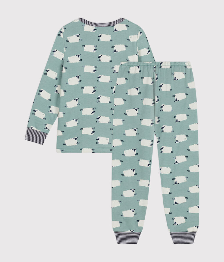 Kinderpyjama van geruwde fleece met schaapprint groen/multicouleur