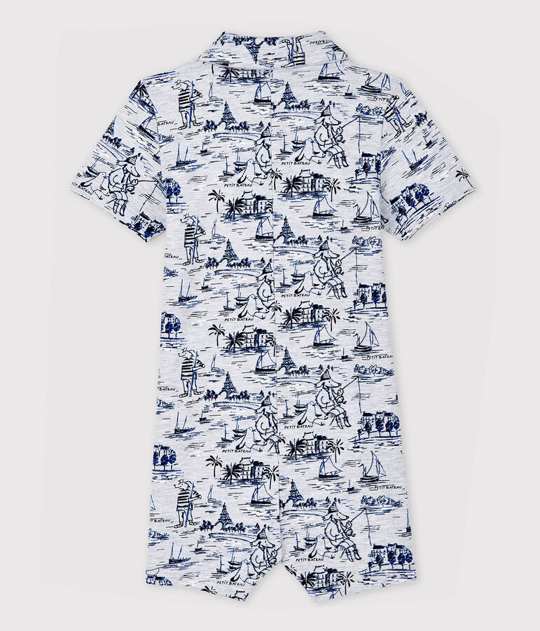 Combinaison courte en molleton imprim&eacute; b&eacute;b&eacute; gar&ccedil;on gris POUSSIERE/bleu SMOKING