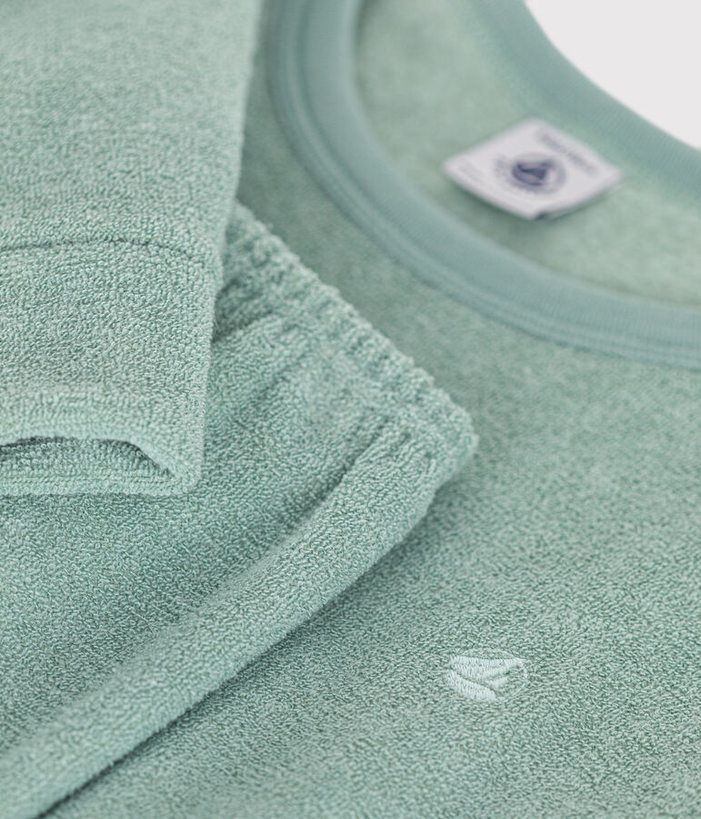 Pyjama uni en bouclette &eacute;ponge gratt&eacute;e enfant vert PAUL