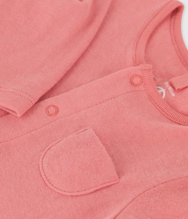 Combinaison longue unie en tubique bio b&eacute;b&eacute; rose