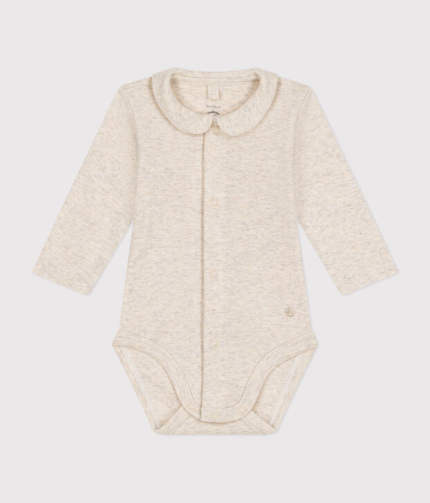 Body manches longues &agrave; col en coton b&eacute;b&eacute; beige chin&eacute;