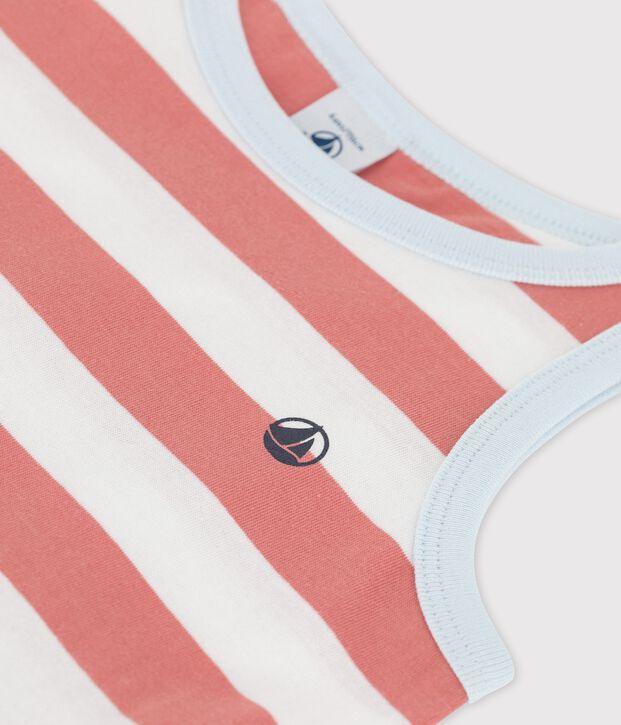 Robe ray&eacute;e sans manche en coton enfant fille rose/blanc