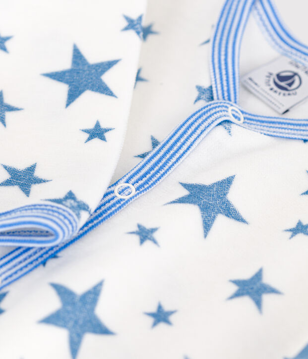 Pyjama b&eacute;b&eacute; en velours &eacute;toiles blanc/bleu