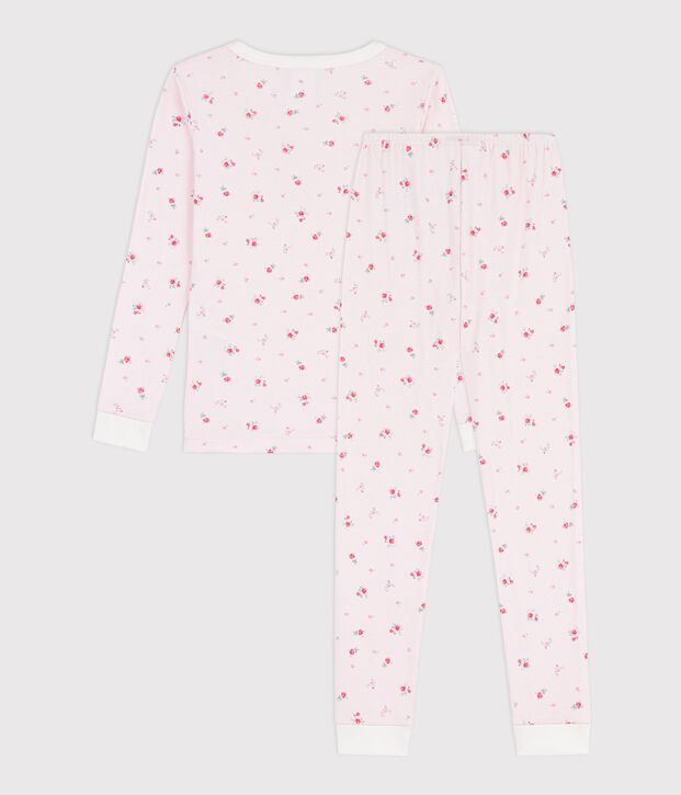 Nauw ansluitende katoenen kinderpyjama met bloemenprint roze/multicouleur
